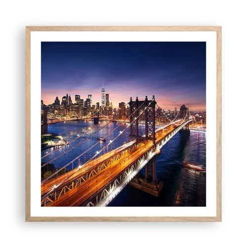 Poster in light oak frame - Down the Illuminated Bridge - 60x60 cm