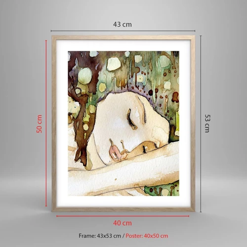 Poster in light oak frame - Emerald and Violet Dream - 40x50 cm