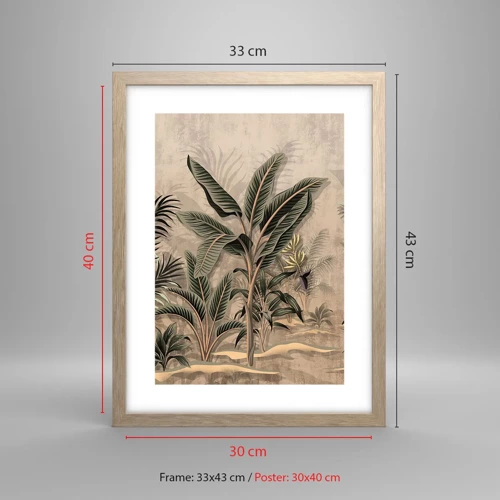 Poster in light oak frame - Engraving in Colonial Style - 30x40 cm