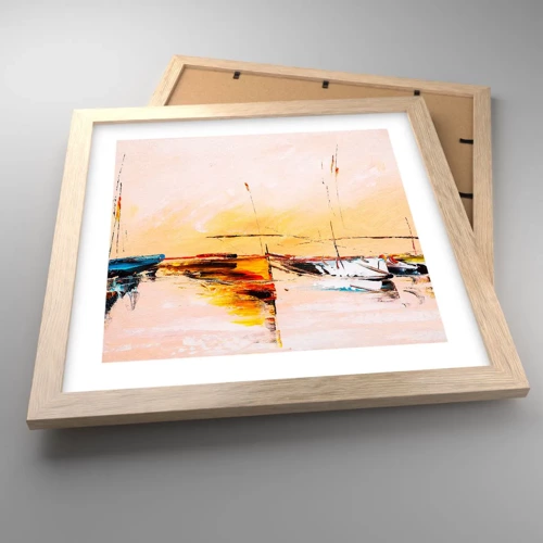 Poster in light oak frame - Evening at the Harbour - 30x30 cm