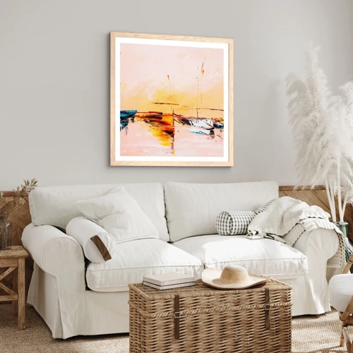 Poster in light oak frame - Evening at the Harbour - 30x30 cm