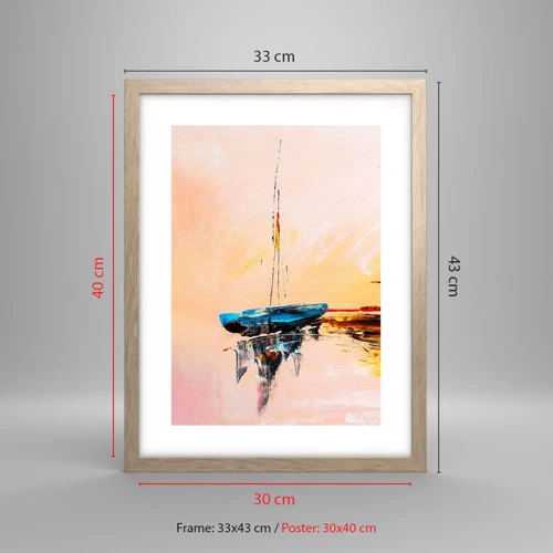 Poster in light oak frame - Evening at the Harbour - 30x40 cm