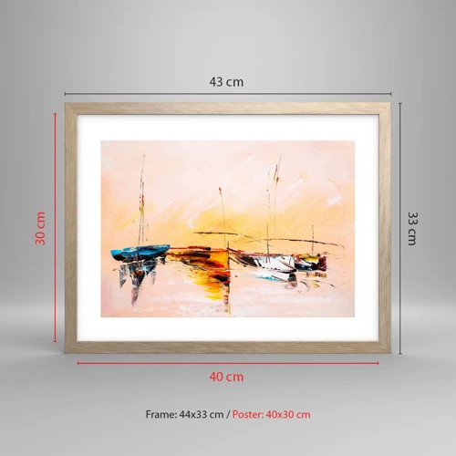 Poster in light oak frame - Evening at the Harbour - 40x30 cm