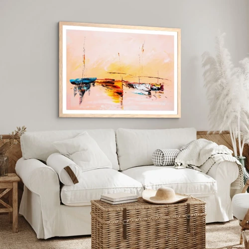 Poster in light oak frame - Evening at the Harbour - 40x30 cm