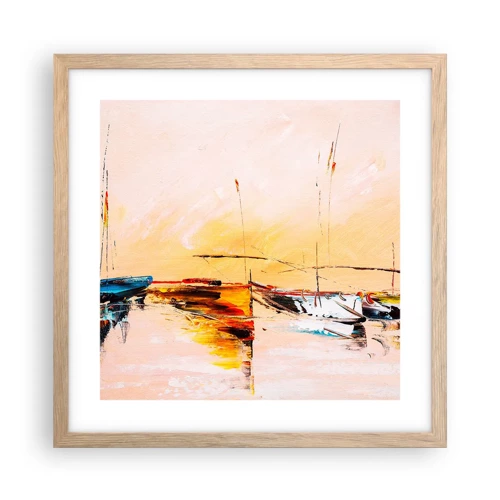 Poster in light oak frame - Evening at the Harbour - 40x40 cm