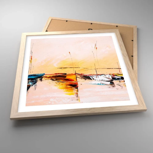 Poster in light oak frame - Evening at the Harbour - 40x40 cm