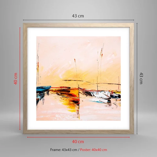 Poster in light oak frame - Evening at the Harbour - 40x40 cm