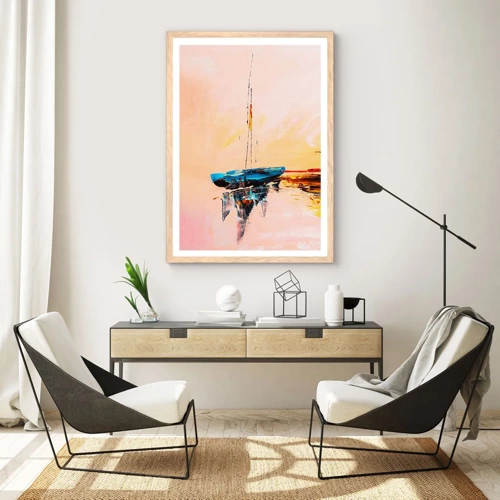 Poster in light oak frame - Evening at the Harbour - 40x50 cm