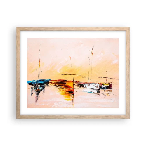 Poster in light oak frame - Evening at the Harbour - 50x40 cm