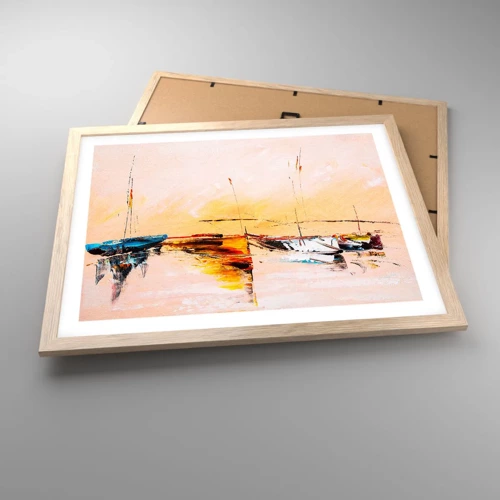 Poster in light oak frame - Evening at the Harbour - 50x40 cm