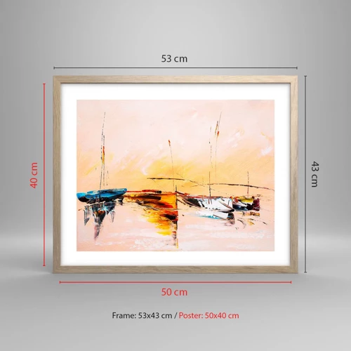 Poster in light oak frame - Evening at the Harbour - 50x40 cm