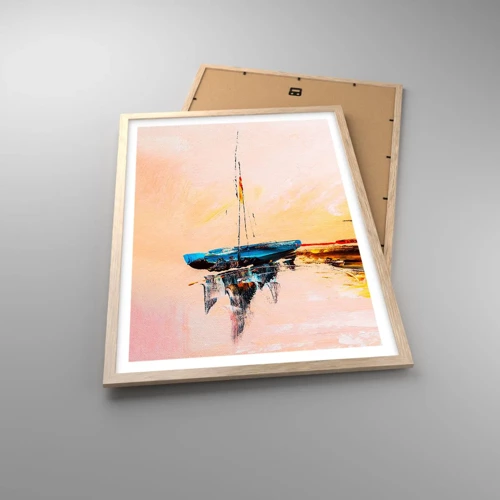 Poster in light oak frame - Evening at the Harbour - 50x70 cm