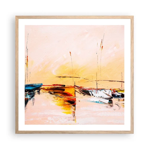 Poster in light oak frame - Evening at the Harbour - 60x60 cm
