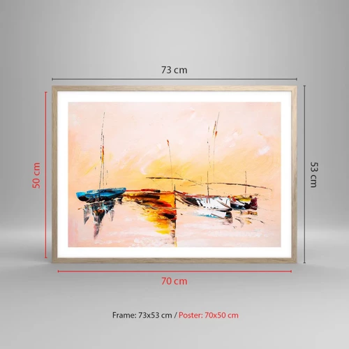 Poster in light oak frame - Evening at the Harbour - 70x50 cm