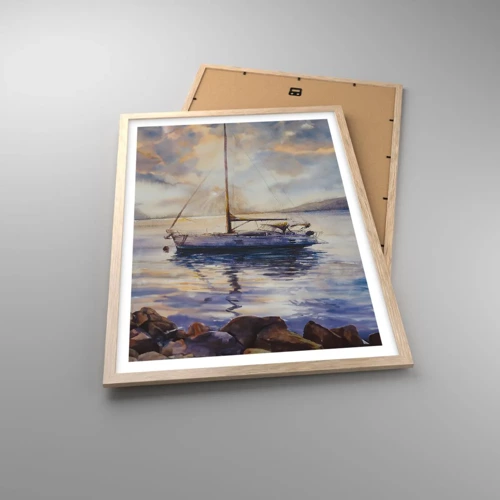 Poster in light oak frame - Evening in Harbour - 50x70 cm