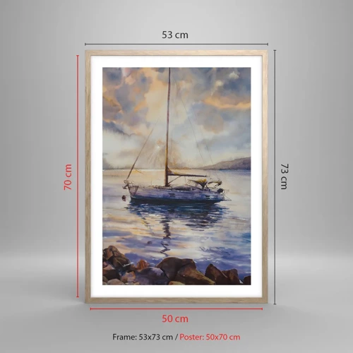 Poster in light oak frame - Evening in Harbour - 50x70 cm