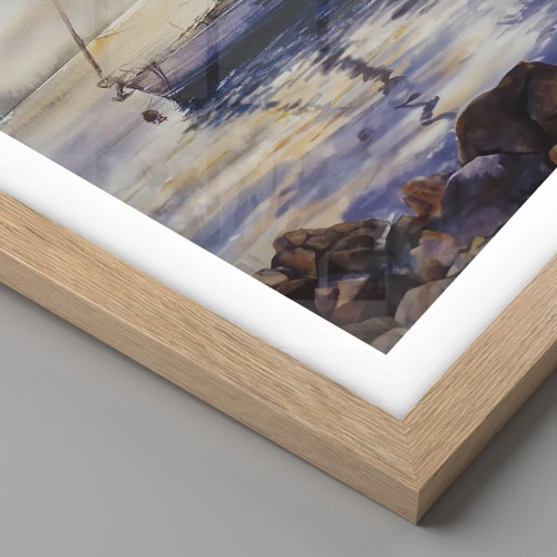 Poster in light oak frame - Evening in Harbour - 50x70 cm