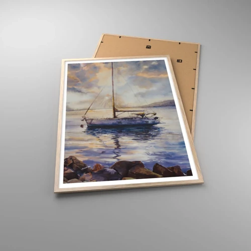 Poster in light oak frame - Evening in Harbour - 70x100 cm