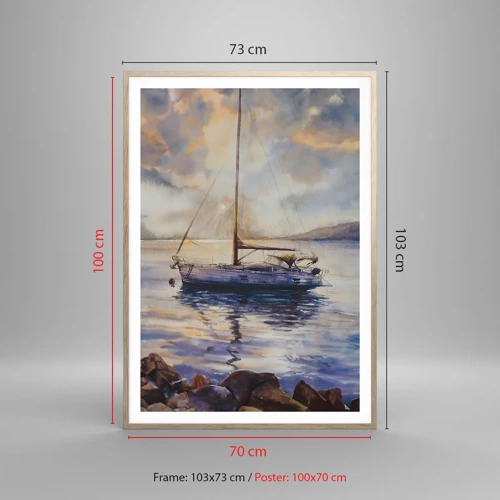 Poster in light oak frame - Evening in Harbour - 70x100 cm