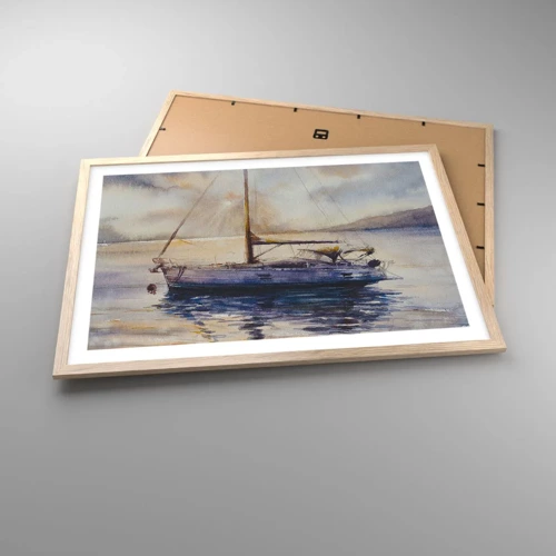 Poster in light oak frame - Evening in Harbour - 70x50 cm