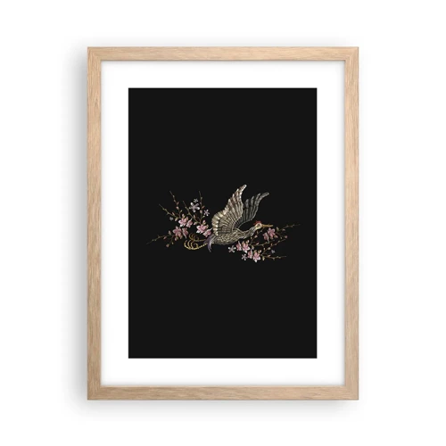 Poster in light oak frame - Exotic, Embroidered Bird - 30x40 cm