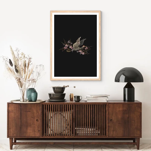 Poster in light oak frame - Exotic, Embroidered Bird - 40x50 cm