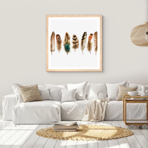 Poster in light oak frame - Feather Variation - 50x50 cm