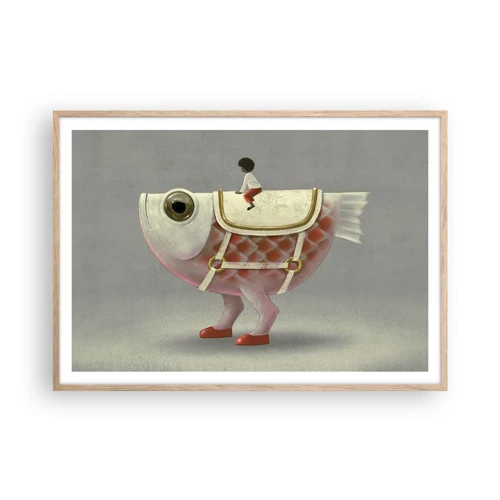 Poster in light oak frame - Fish Jockey - 100x70 cm