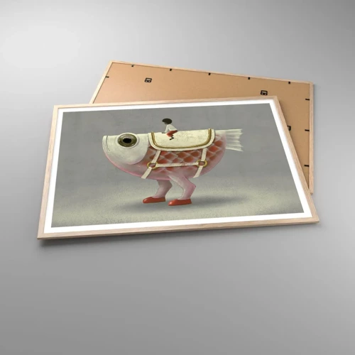 Poster in light oak frame - Fish Jockey - 100x70 cm