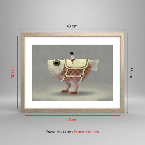 Poster in light oak frame - Fish Jockey - 40x30 cm