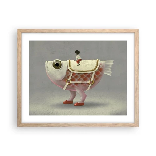 Poster in light oak frame - Fish Jockey - 50x40 cm