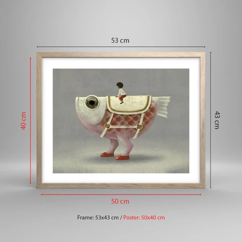 Poster in light oak frame - Fish Jockey - 50x40 cm