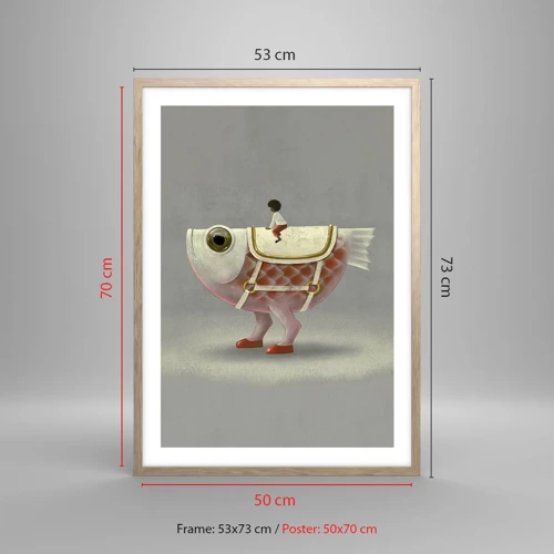 Poster in light oak frame - Fish Jockey - 50x70 cm