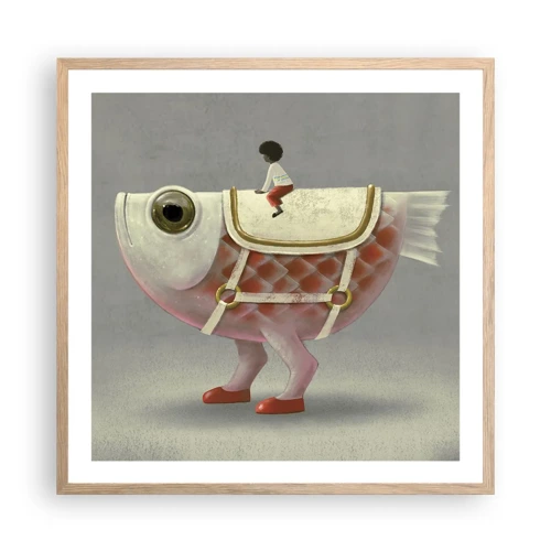 Poster in light oak frame - Fish Jockey - 60x60 cm