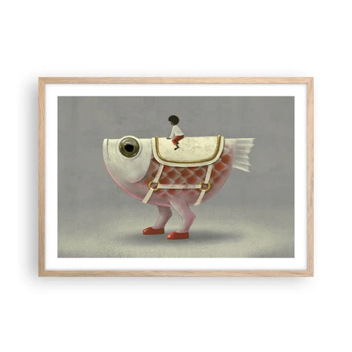 Poster in light oak frame - Fish Jockey - 70x50 cm