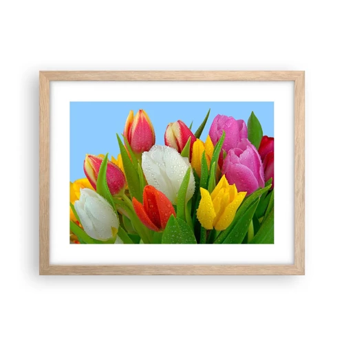 Poster in light oak frame - Floral Rainbow in Dew Drops - 40x30 cm