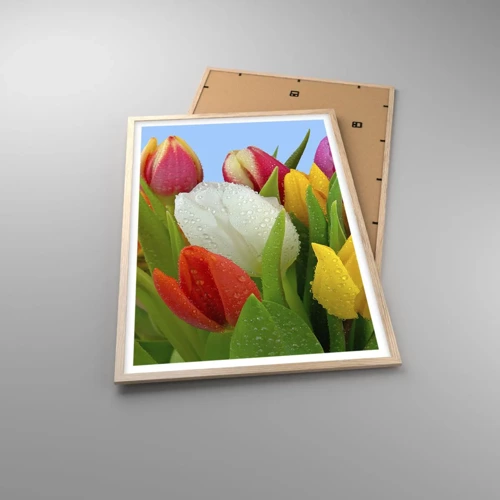 Poster in light oak frame - Floral Rainbow in Dew Drops - 61x91 cm