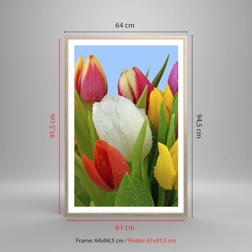 Poster in light oak frame - Floral Rainbow in Dew Drops - 61x91 cm