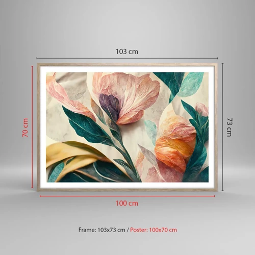 Poster in light oak frame - Flowers of Southern Islands - 100x70 cm