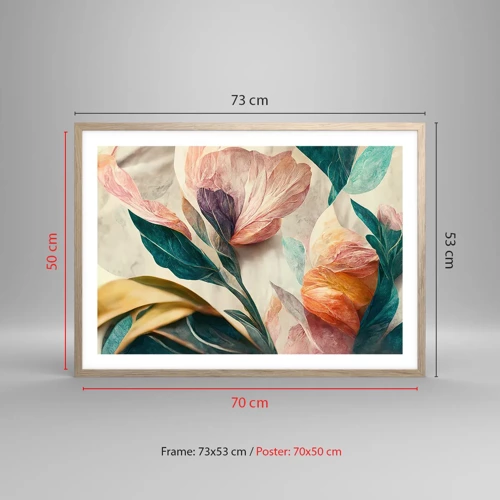 Poster in light oak frame - Flowers of Southern Islands - 70x50 cm
