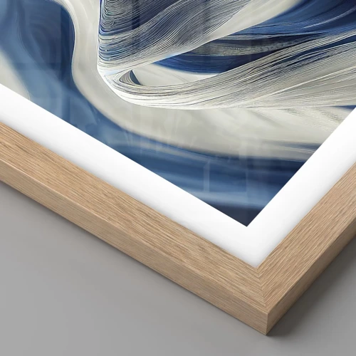 Poster in light oak frame - Fluidity of Blue and White - 50x40 cm