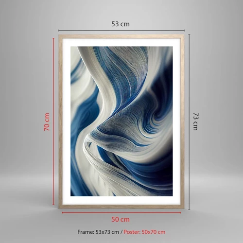 Poster in light oak frame - Fluidity of Blue and White - 50x70 cm