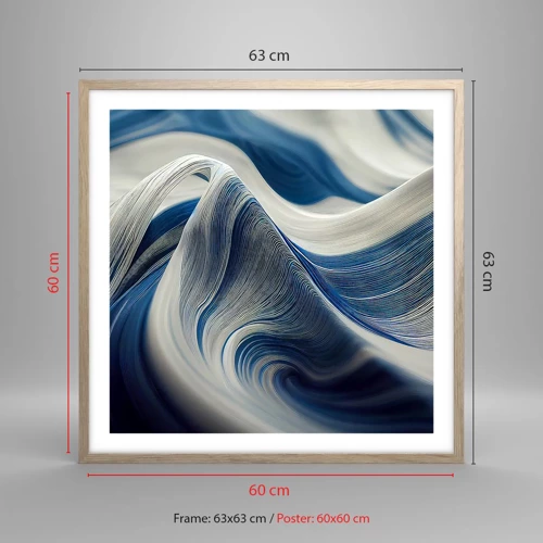 Poster in light oak frame - Fluidity of Blue and White - 60x60 cm
