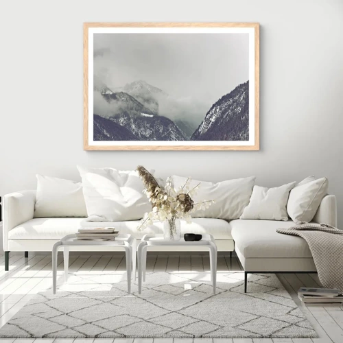 Poster in light oak frame - Foggy valley - 100x70 cm