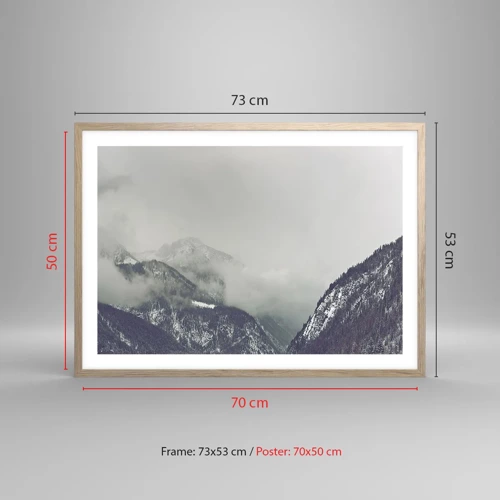 Poster in light oak frame - Foggy valley - 70x50 cm