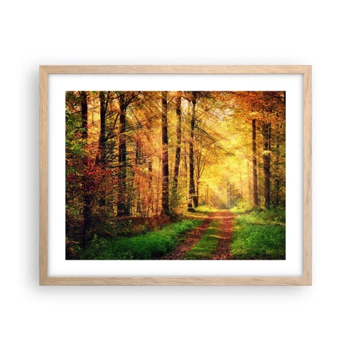 Poster in light oak frame - Forest Golden silence - 50x40 cm