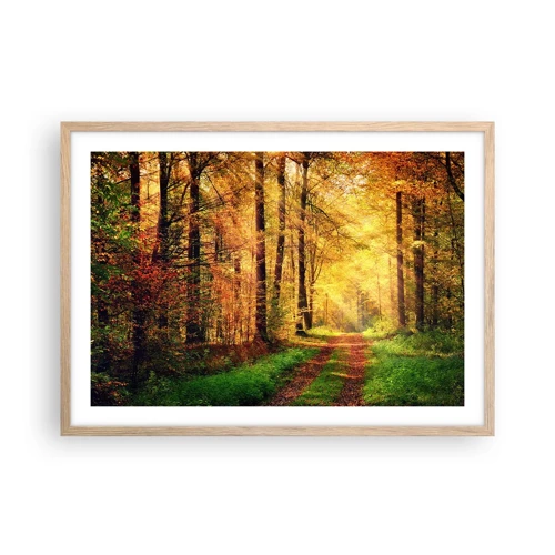 Poster in light oak frame - Forest Golden silence - 70x50 cm