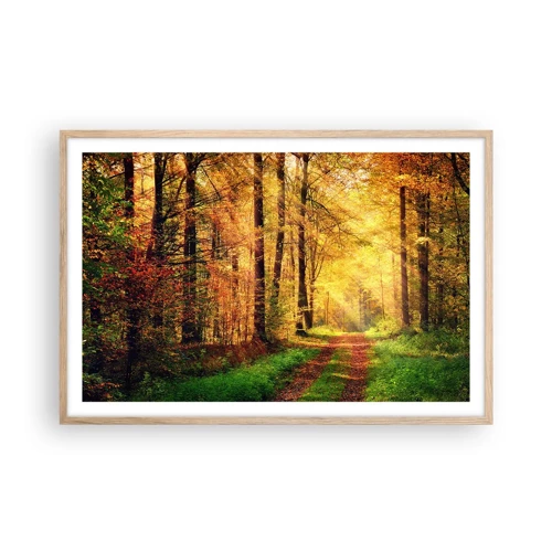 Poster in light oak frame - Forest Golden silence - 91x61 cm