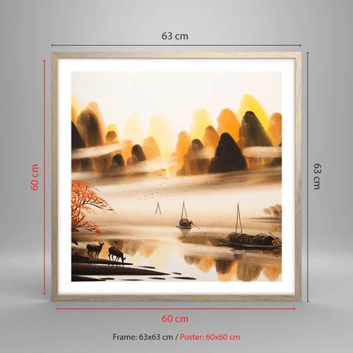 Poster in light oak frame - Further than Far East - 60x60 cm