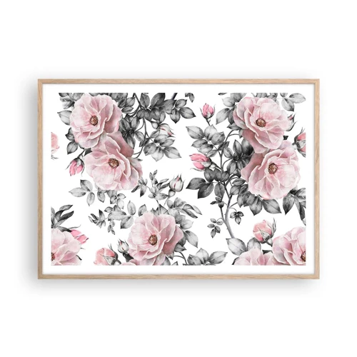 Poster in light oak frame - Getting Lost in Rose Flowers - 100x70 cm